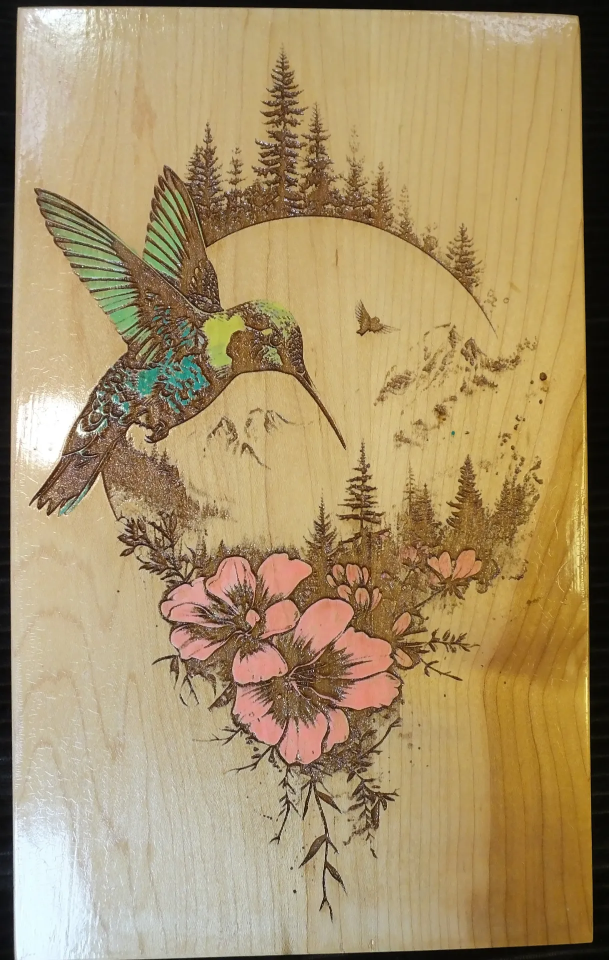 Hummingbird on a Flower Colored Engraving
