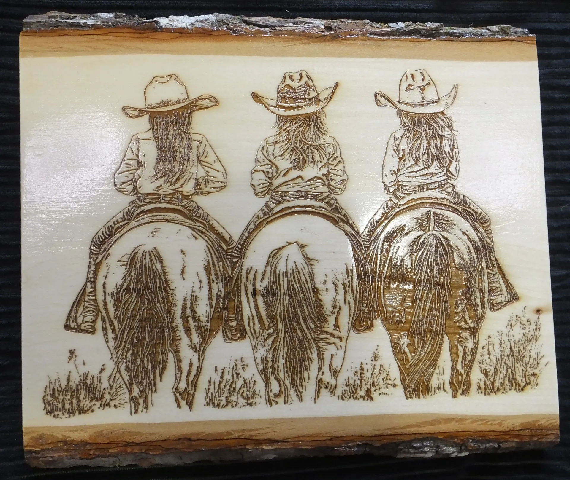 3 Young Cowgirls Riding Away