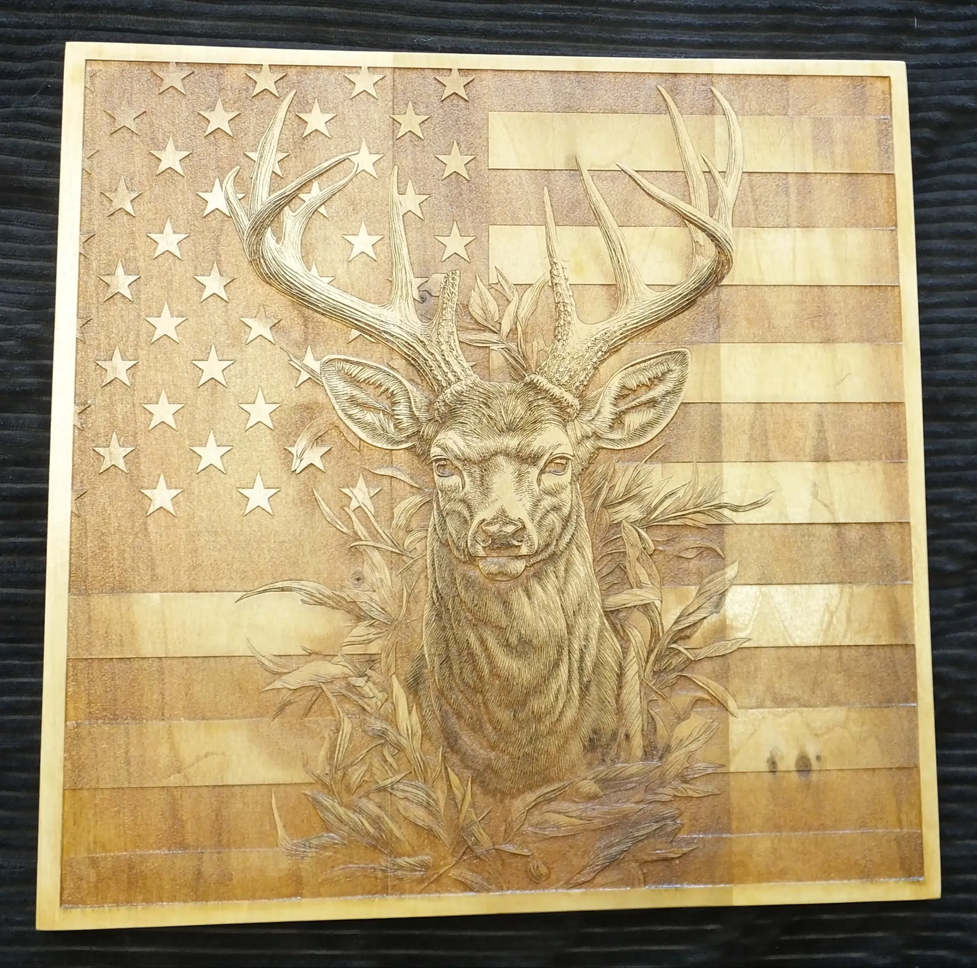 Whitetail Buck with American Flag