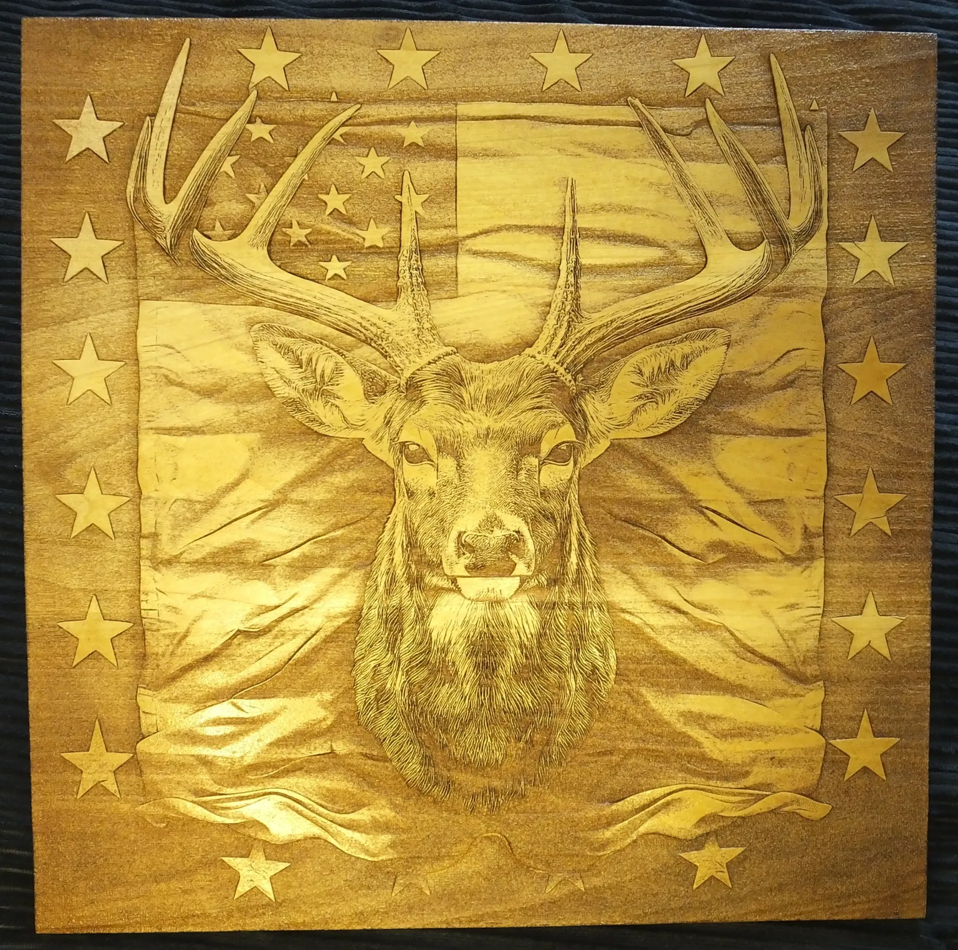 Whitetail Buck with American Flag and Star Frame