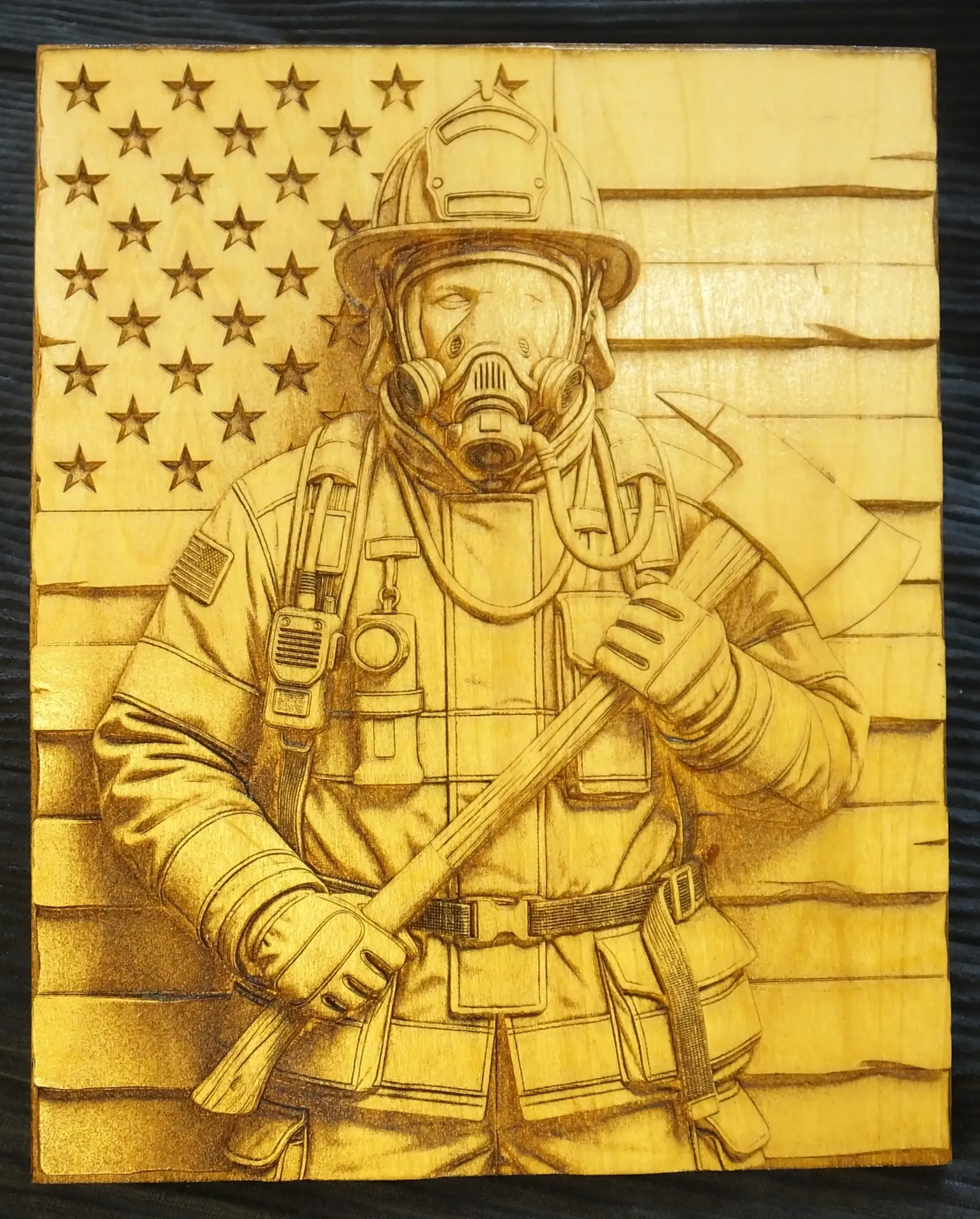 Firefighter with American Flag