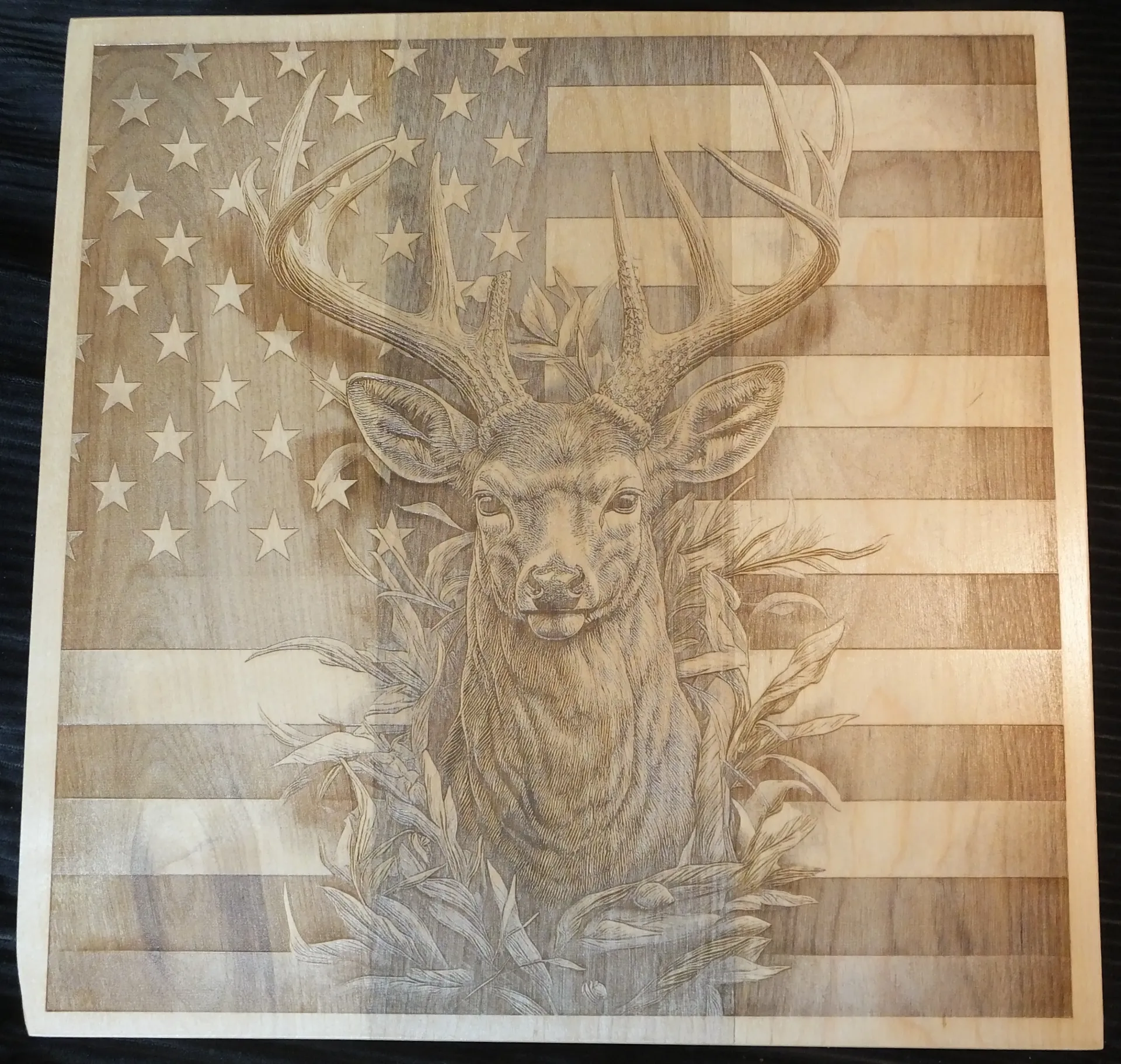 Whitetail Buck with American Flag